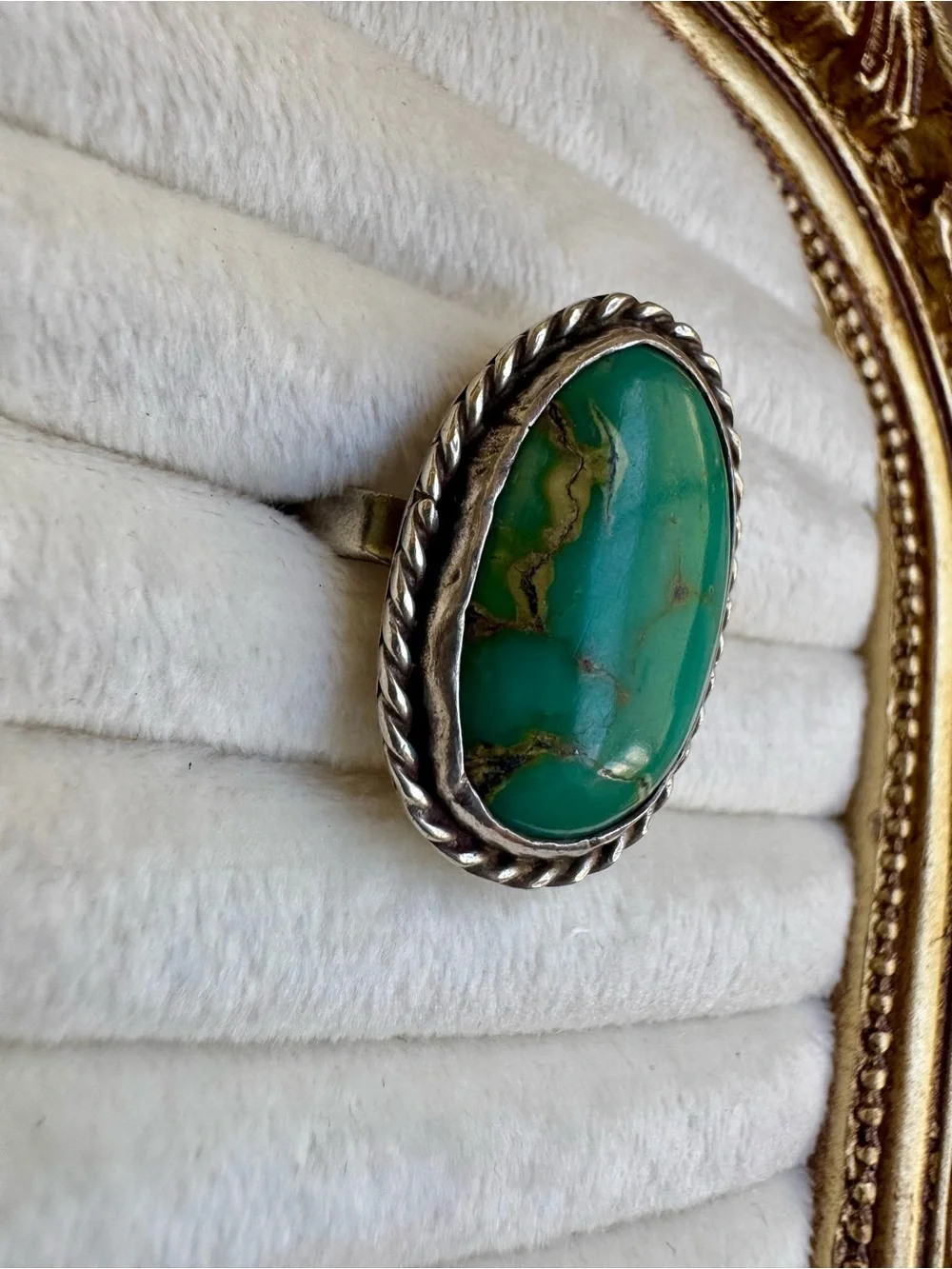 Vintage Southwestern Sterling Silver Oval Turquoise Ring Size 5.5